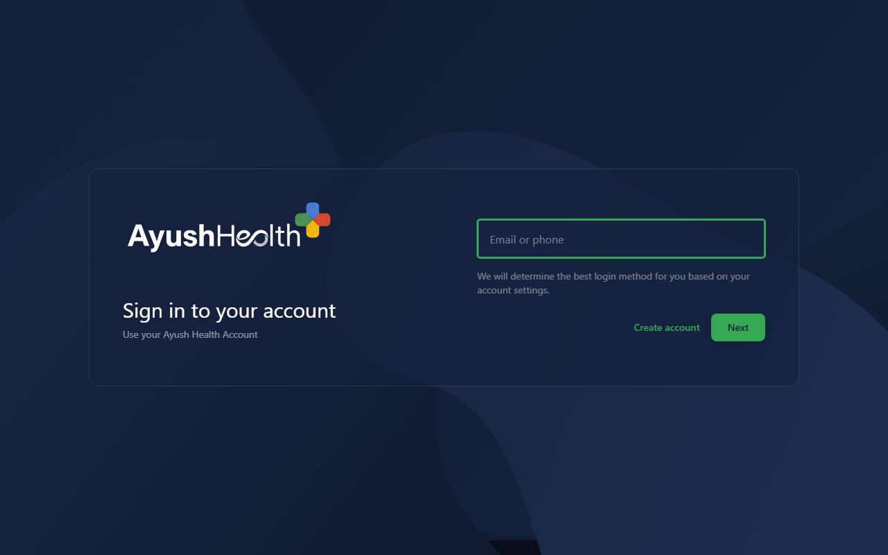 Ayush Healthcare branded login page on authFI